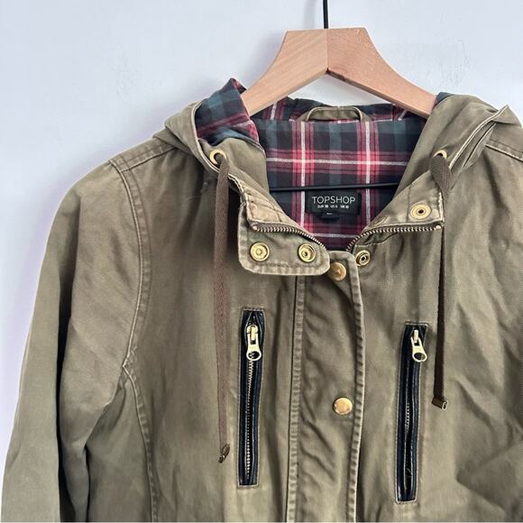 Topshop Zip Up Hooded Utility Jacket Green Size 6 - Picture 4 of 9